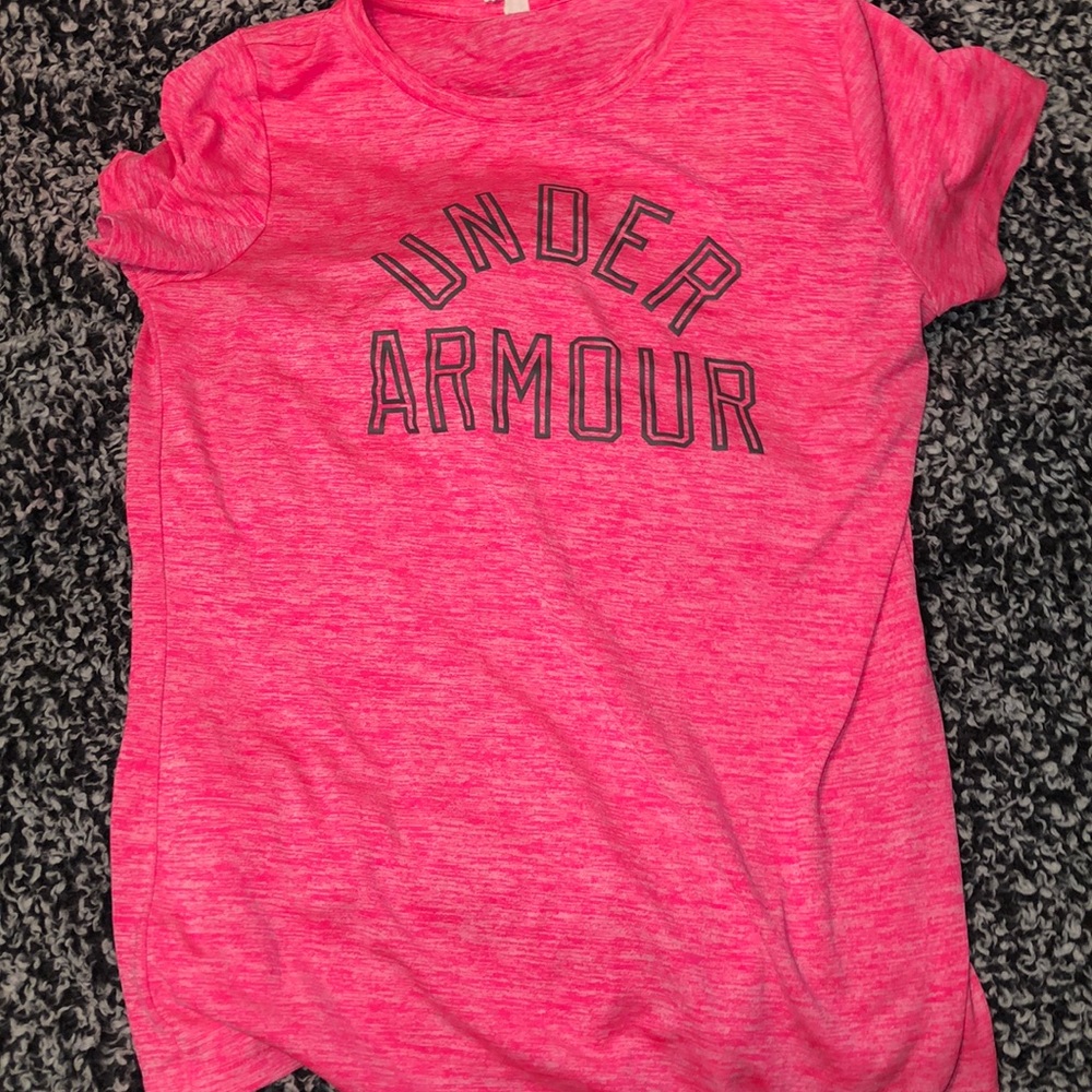 bright pink under amour shirt